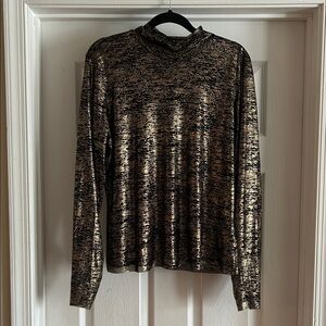RACHEL Rachel Roy Shimmering Gold and Black Long Sleeve Sheer Top